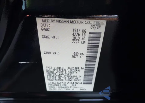 2018 Nissan Altima 2.5 Sv из США, поврежденный, VIN 1N4AL3AP7JC294804